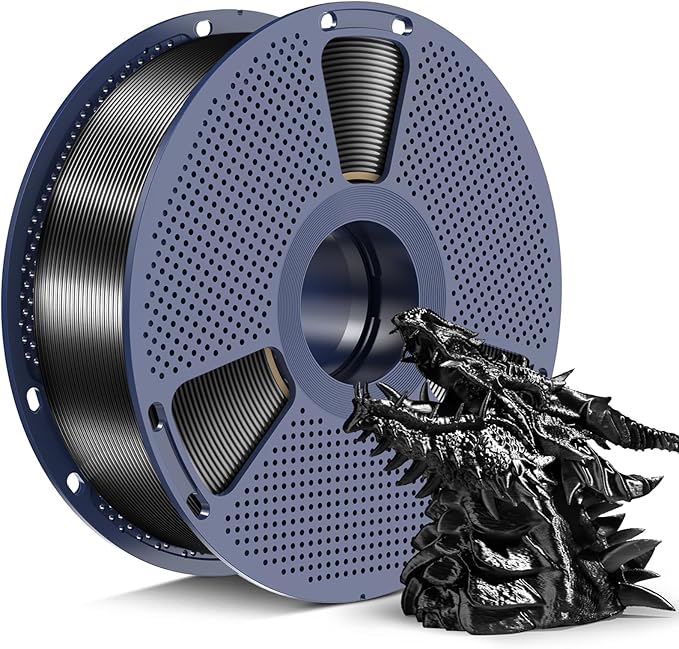 SUNLU Silk PLA+ Filament 1.75mm, Chrome Like Gloss Finish, Smooth Silk Texture, Upgraded Formula for Stable Printing, 1kg(2.2lbs) PLA Plus 3D Printer Filament, Black