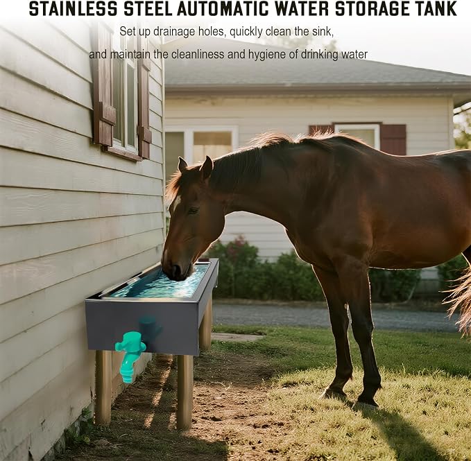 Automatic Livestock Water Trough Animal Stainless Steel Larger Automatic Waterer with Float Valve Kit for Goat Cattle Horse Hog Pigs Dog Water Dispenser Outdoor, 39.5"*11.8"*7.8",12 Gallons