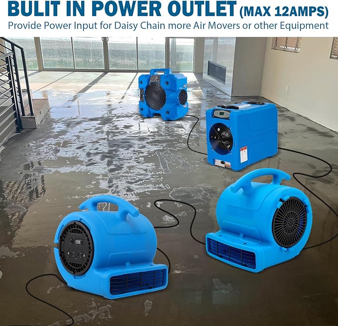 MOUNTO 1/4hp 1000CFM 2 Speed Air Mover Carpet Dryer Floor Fan Cooling Fan (Blue)