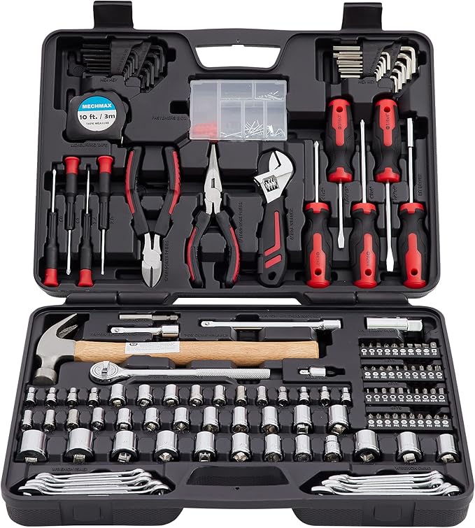 MECHMAX 245-Piece Mechanics Tool Set and Socket Wrench Kit | Comprehensive home and auto repair hand tools with ratchet, wrench, pliers, screwdrivers and hammer. Essential house DIY kit