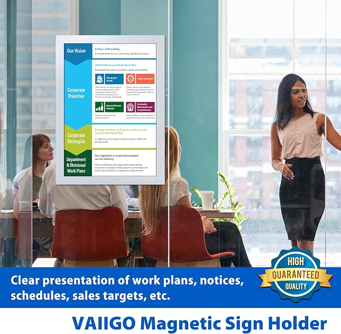 11" x 17" Magnetic Sign Holder, Self-Adhesive Double-Sided Display Frame for Glass, Window, Door, Wall – Magnetic Poster & Document Holder, 20 Pack, Silver