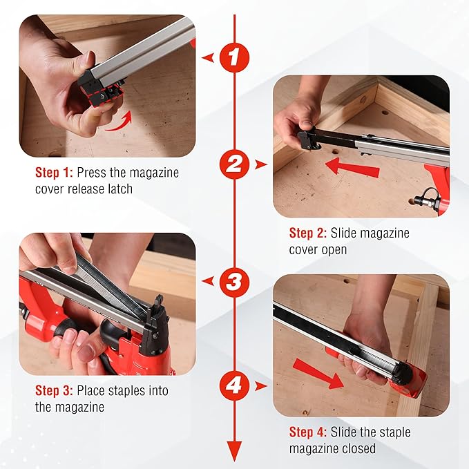 WORKPRO Pneumatic 20 Gauge Staple Gun, Oil-Free T50 Upholstery Stapler with 1260pcs 1/4" to 5/8" Staples, Extended Magazine, 200-count Staple Capacity, for Carpentry, Woodworking and DIY Projects