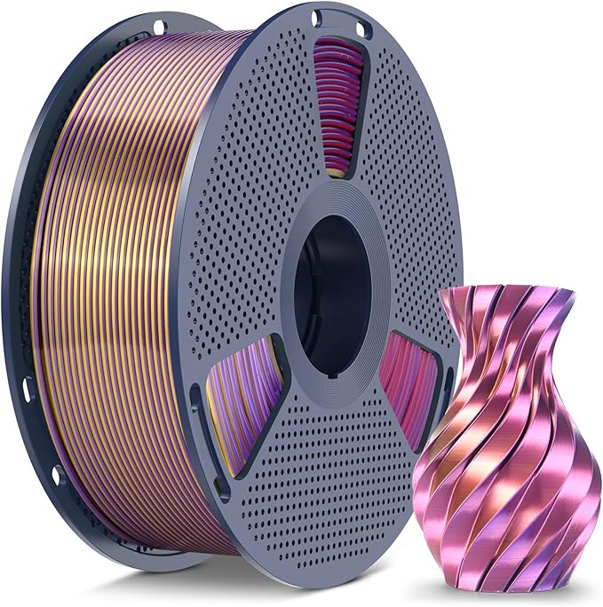 SUNLU Silk PLA+ Filament 1.75mm, Chrome Like Gloss Finish, Smooth Silk Texture, Four Color Appearance from Different Angles, 1kg(2.2lbs) PLA Plus 3D Printer Filament, Blue Purple Red Gold