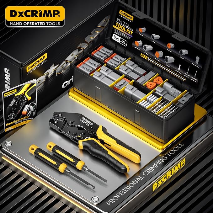 Deutsch DT Series Connector Crimping Tool Kit, 2/3/4/6 Pin Waterproof Automotive Electrical Connectors with 22–14 AWG Deutsch Crimp Tool & Pin Removal Tool for Automotive Wire Harness Repair