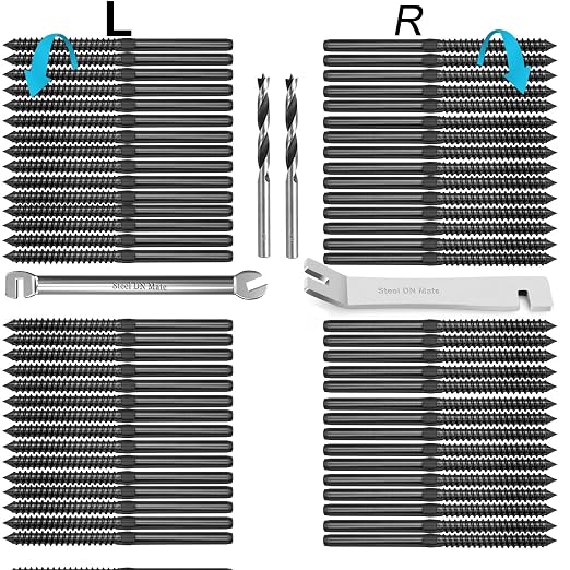 Steel DN Mate 60 Packs Black T316 Stainless Steel Left&Right Handed Thread Swage Lag Screws for Wood Post of 1/8" Cable Railing Kit, Deck Railing/Stair Railing, DIY Baluster Hardware, Wrench Included