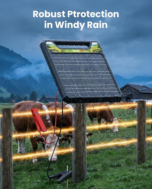 45-Mile Solar Electric Fence Charger, Epoify 1.0J LD03 Fence Charger with 8000mAh Battery & 8W Panel, 8KV-12KV High Voltage Pulse Electric Energizer for Cattle, Horse, Deer & Predator Control