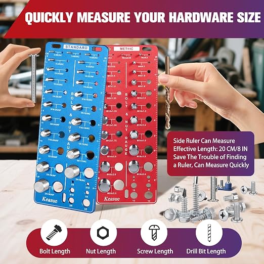 56Pcs Thread Checker, Nut and Bolt Thread Checker Standard and Metric, Thread Gauge Include 22 Inch & 22 Metric & 12 Drill Bit Sizes, Suitable for Nut Bolt Size Finder Classification