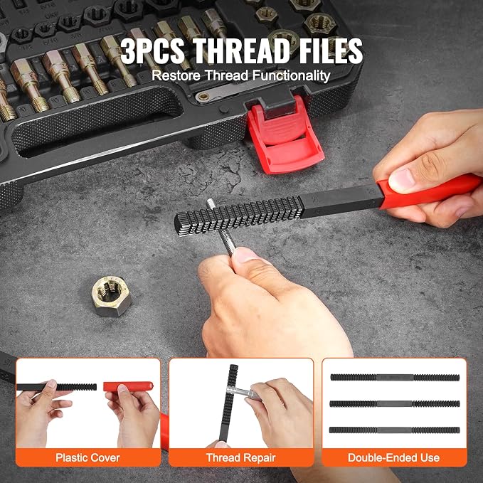 VEVOR Thread Restorer Kit 61Piece Thread Chaser Set - UNC UNF and Metric Thread Restorer Tool wit Thread Files Storage Case - Heat Treated Steel for Mechanics DIY Enthusiasts