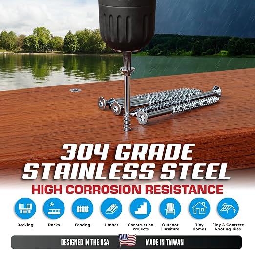 #10 x 2 Inch Stainless Steel Deck Screws | 304 Grade (1750 Pack) | Flat Head T25 Star Torx Drive | Stainless Steel Screws by Eagle Claw Fasteners | Corrosion & Rust Resistant (Includes 2 Driver Bits)