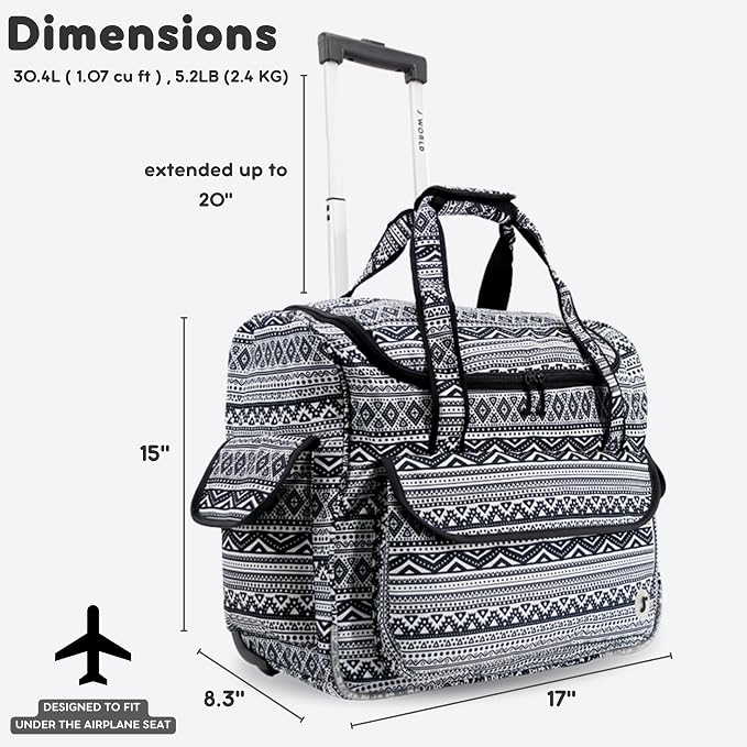 J World Donna Rolling Tote Bag on Wheels for Women. Roller Laptop Briefcase. Overnight Weekender Teachers Work, Tribal
