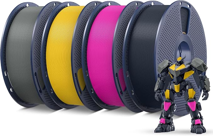 SUNLU PETG Filament 1.75mm 4KG Bundle, Less Stringing and Good Layer Adhesion, 3D Printer Filament 4kg, 1kg per Spool, Pack of 4, 4 Colors,Grey+Midnight+Magenta+Vivid Yellow.