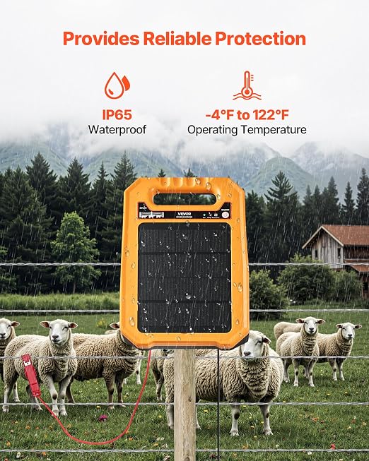VEVOR Solar Fence Charger, 0.3J 8 kV Solar Powered Fence Charger, Weather-Resistant Electric Fence Energizer Kit, 7 Days Runtime, for Livestock, Poultry, Garden Protection