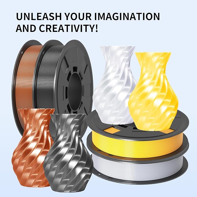 RAMBERY Silk PLA Filament, Silver/Gold/Copper/Grey, 1.75mm, 200g x 4 | Shiny Metallic, Dimensional Accuracy +/-0.02mm, 3D Printer Filament