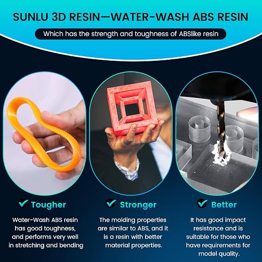 SUNLU 3000g Water-Wash ABS Resin, Combines Features of ABSLIKE Resin & Water Washable Resin, Non Brittle, High Precision, Low Shrinkage, Fast Curing 3D Resin for LCD DLP SLA 3D Printers, 3KG Grey