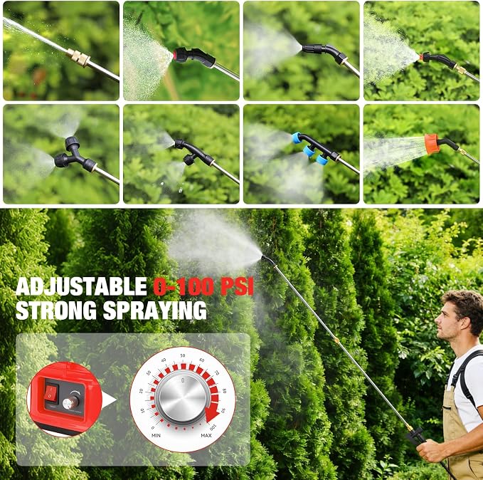 Battery Powered Backpack Sprayer for Mil-waukee M18 Battery, 5.3 Gallon, 100 PSI Electric Weed Sprayer, Yard Graden Sprayer with Telescopic Wand, 7 Nozzles, Backpack Sprayer 18v (Battery Not Included)