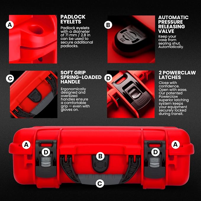 NANUK 910 Hard Case with Customizable Cubed Foam, IP67 Waterproof, Dustproof and Impact Resistant, 14.3” x 11.1” x 4.7”, Rugged Construction for Ultimate Protection, Made in Canada – Red