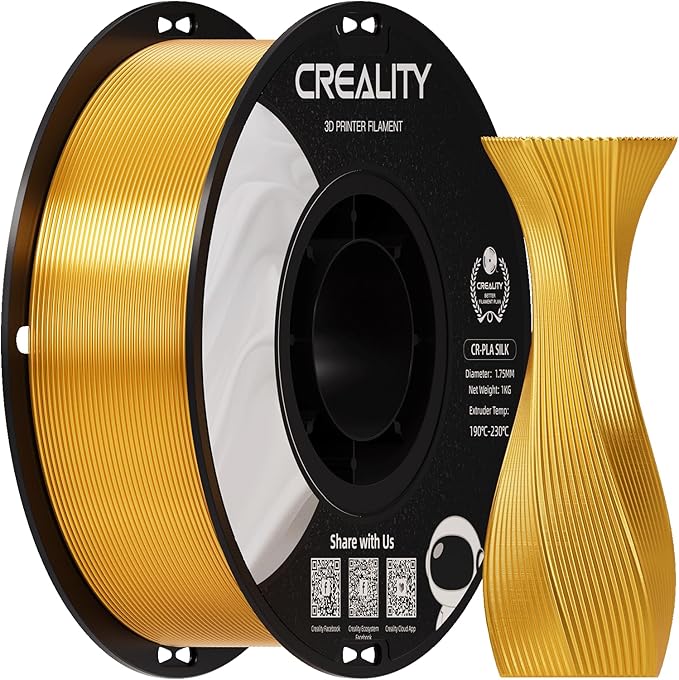 Creality Silk PLA Filament 1.75mm Gold, Shiny Metallic 3D Printer Filament 1Kg Spool, Dimensional Accuracy +/- 0.02mm, Compatible with Most FDM 3D Printers(Gold)