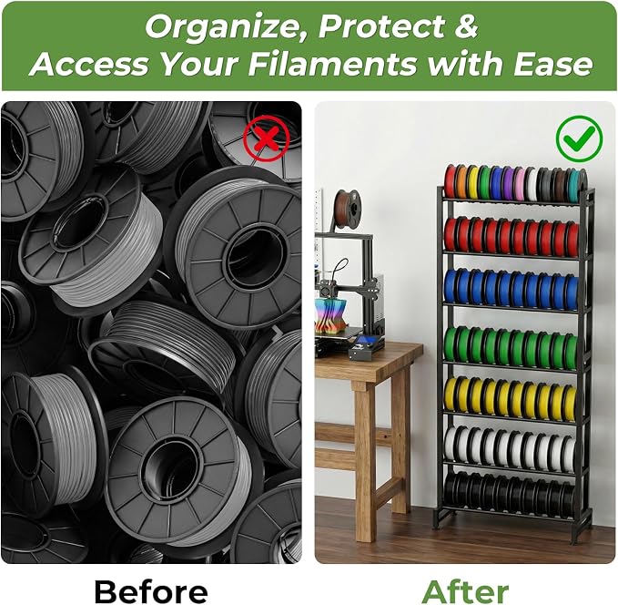 3D Printer Filament Rack, 7-Tier Heavy Duty Filament Storage Shelf, Reinforced Steel Organizer for PLA PETG ABS TPU Spools, Adjustable for 200g5kg Filaments, Ideal for Print Farm, Maker Space, Lab
