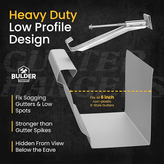 Quick-Screw 6" Gutter Hangers - Heavy Duty Hidden Gutter Brackets with Pre-Assembled Inserted Gutter Screws - Rain Gutter Parts and Accessories to Fix or Repair Sagging Rain Gutters (50 Count)
