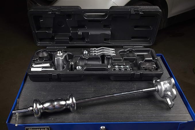 OTC 4579 9-Way Slide Hammer Puller Set with 5 lb. Chrome Plated Hammer, Multiple Puller Attachments Suitable for a Wide Variety of Pulling Jobs, and a Sturdy Blow-Molded Carrying Case