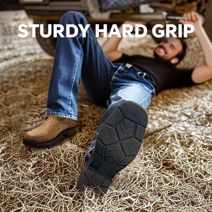 ANGRYRAM Cowboy Work Boots for Men Square Toe Leather Western Boot Slip Resistant Indestructable Steel Toe Safety Boots for Men Work-Man Pro Series