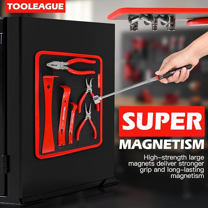 TOOLEAGUE 1Pc Magnetic Tool Mat with 25Lb Telescoping Magnetic Pickup Pen,Parts Tool Holder Pad for Organizing Mechanic Wrench Screw Bolts Nuts and Other Small Metal Parts