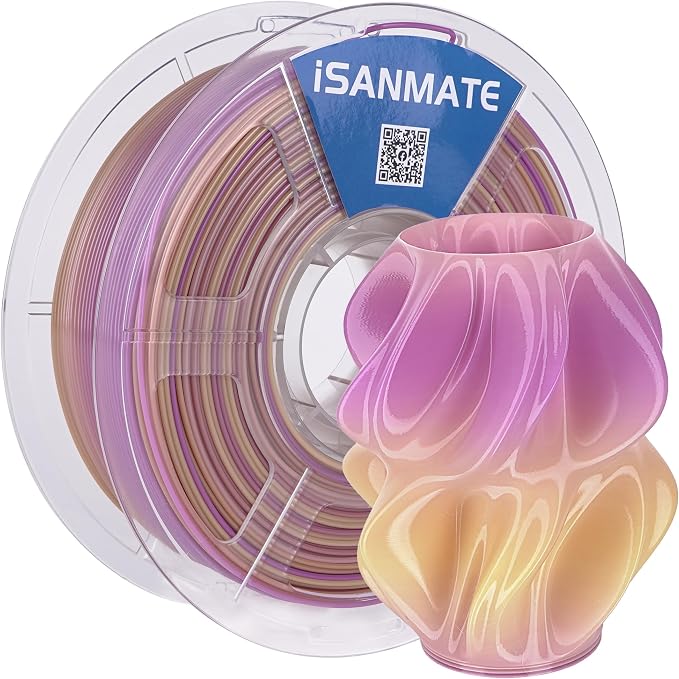 iSANMATE Gradient PETG Filament 1.75mm Translucent Dual Color High Speed Color Change 3D Printer Filament 50-400mm/s Specifically Designed for Lamps for Bambu Lab 3D Printers(Purple Yellow)