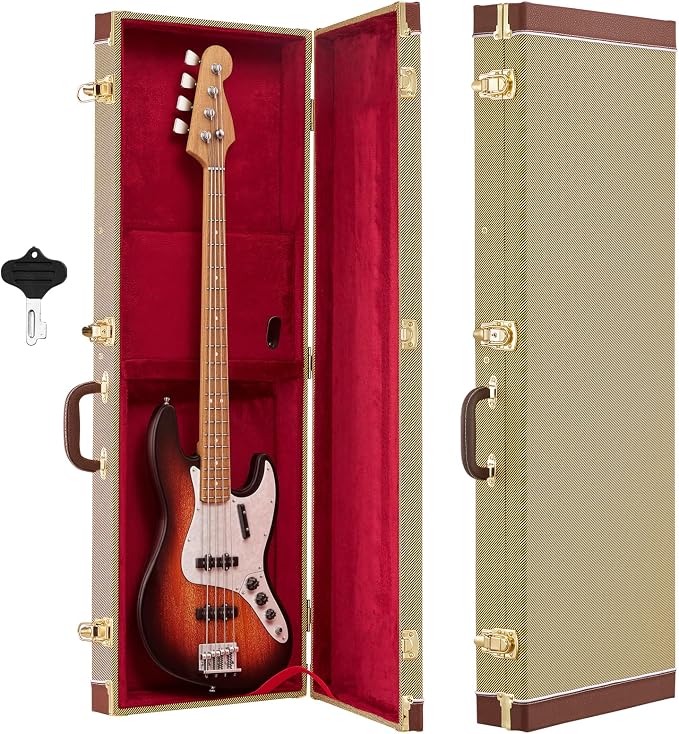 VEVOR Electric Guitar Hard Case, 41.3 Inch, Rectangle Wooden Hard-Shell Protective Carrying Case, with Lock Latch, Padding, Accessory Compartment, Key, for 39 Inch Tele/ST Electric Guitars, Yellow