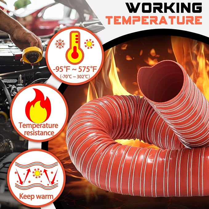 2 in Intake Hose Automotive Air Duct Hose Length 1 Meter (3.3 Feet) Double-layer Silicone Flexible Brake Cooling Ducting Induction vacuum hose for Air System (Red)