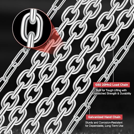 CREWORKS Hand Chain Hoist, 2 Ton 4400 lb Capacity 10 ft Manual Chain Hoist with G80 Load Chain & Double Guide Wheels, Heavy Duty Manual Lever Hoist for Construction Warehouse Automotive Factory