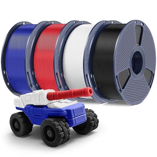 PETG Filament 1.75mm, Ultra Tough, Heat Optimized, Odorless, 4kg(8.8lbs) SUNLU PETG 3D Printer Filament, Dimensional Accuracy +/- 0.02mm, Black+White+Red+Blue