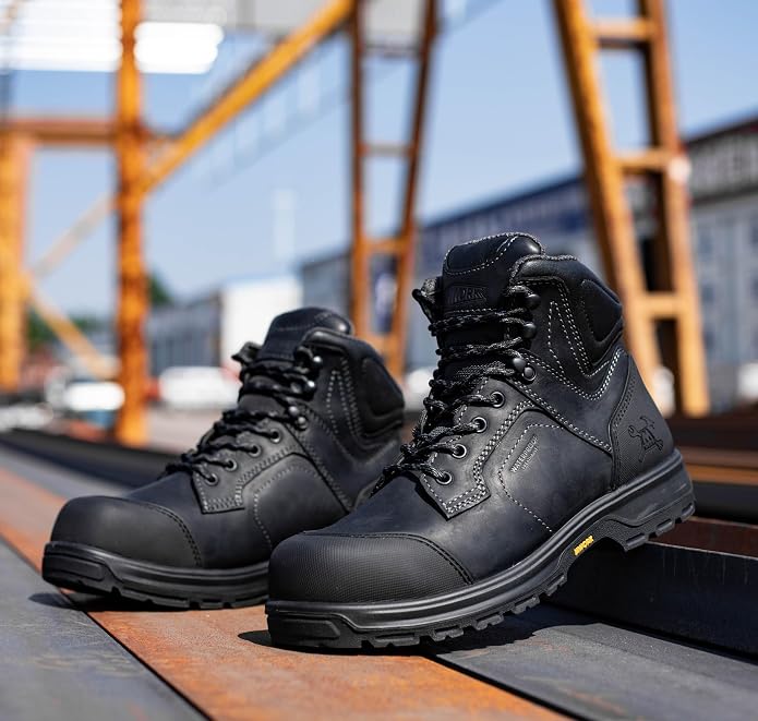 MWORK 6" Work Boots For Men Waterproof Leather ASTM F2413-18 Composite Safety Toe EH Rated Arch Support Anti Fatigue