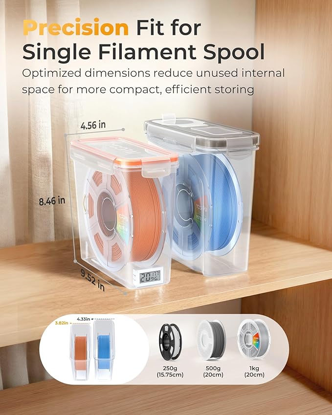YOOPAI Pro Filament Storage Box with Temperature & Humidity Monitor, Airtight Filament Storage Container with Desiccant for 1KG 1.75mm PLA ABS PETG TPU, Single Spool 3D Printer Filament Storage Box(4)