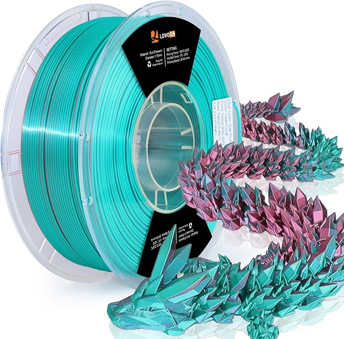 LOVOON 3D Printing Filament PLA, Silk Multicolor PLA Filament 1.75mm,DualColor Change by Angle Filament,Fit Most 3D Printer& 3D Pen,Silk Teal/Coral(Blue/Pink), 1KG(2.2lbs)/Spool