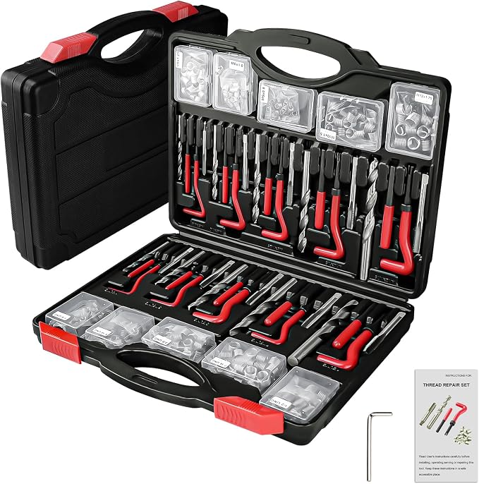 301Pcs Helicoil Thread Repair Kit, Metric & SAE Rethreading Tool | Multi-Size Kit with HSS Drill Bits Inserts Taps Break Off Tools for Automotive Engine, Spark Plug, Stud Bolt Repair