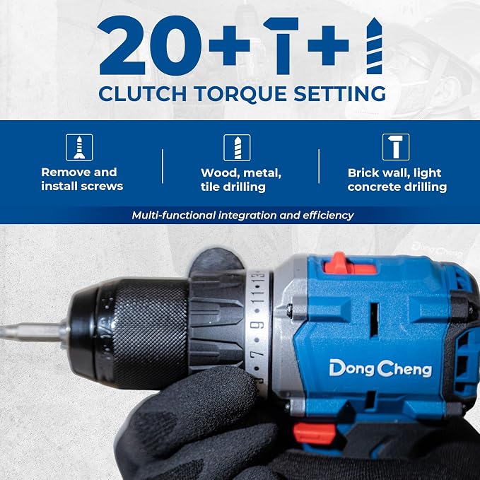 Dong Cheng 20V Brushless Heavy-duty Impact Drill Bare Tool, 531 in.lbs, 1/2" Keyless All Metal Chuck, 20+1+1 Clutch for Drilling Brick Wall, Metal, Wood (Bare Tool)
