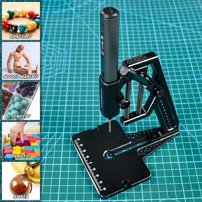 AM ARROWMAX 5-Speed Mini Electric Drill Pen with Benchtop Drill Press & AM ARROWMAX Precision Double-Ended Mini Bench Vise