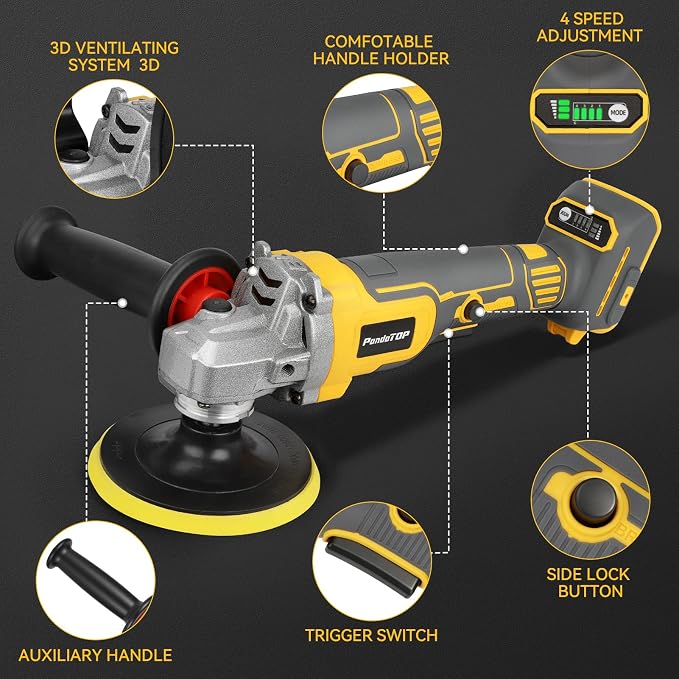 Cordless Buffer Polisher for Dewalt 20v Max Battery, Brushless Rotary Car Buffer Polisher, Variable Speed 1000-6000 RPM, Detachable Handle Polisher for Car Detailing,Sanding Waxing (No Battery)