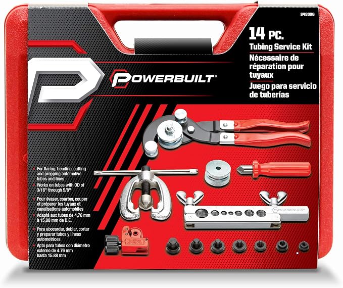 Powerbuilt 14 Piece Master Tubing Service Kit, Cutting, Bending, Flaring Metal Tubes, HVAC, Car Repair, Plumbing, Electrical Tool Set - 948006