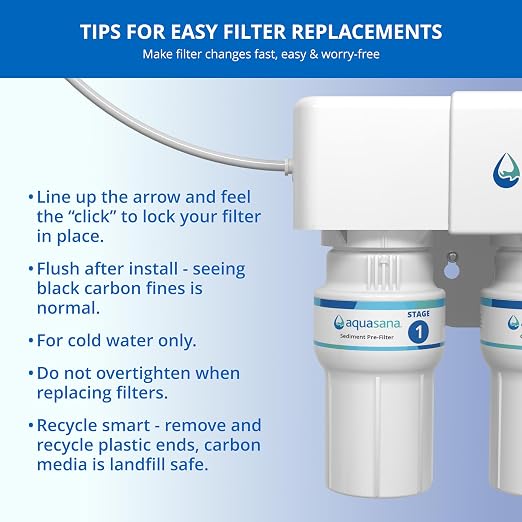 Aquasana® AQ-5300R Genuine Replacement | AQ-C3-R | 3 Stage Water Filters | WQA Certified to NSF Standards | Claryum® Under Sink Filter | Reduces Up to 99.99% of PFAS, Lead & Chlorine