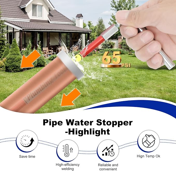 2062 Plumbing Plug Tool Kit, Water Stopper for Pipes 1/2", 3/4", 1" Sized Pipes, with Replacement Parts Gasket Nut, Plumbing Plugs for Fast Water Line Repairs, Without Drainage