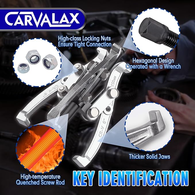 CARVALAX Gear Puller Set, Reversible 2 & 3-Jaw Puller Set, CR-V Steel 3" 4" 6" 8" Bearing Puller Kit (24pc) for Gear, Bearing, Pulley and Flywheel, Puller Tool with Black Carry Box