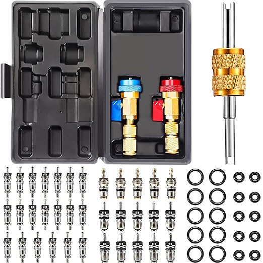 Frienda R134A R1234YF Valve Core Tool 35 Pcs Air Condition Valve Core Refrigeration Schrader 3 Pcs Remover Tool with 20 O-ring Rubber Seal for Car (A/c R12 R134a)