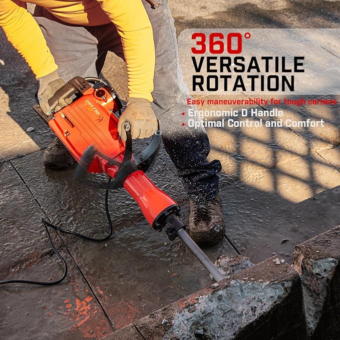 XtremepowerUS 2200W Electric Demolition Jack Hammer Concrete Floor Demo Breaker Cement Breaker Floor Drill DIY (Point Bull, Chisel & Shovel Bits) w/Carrying Case