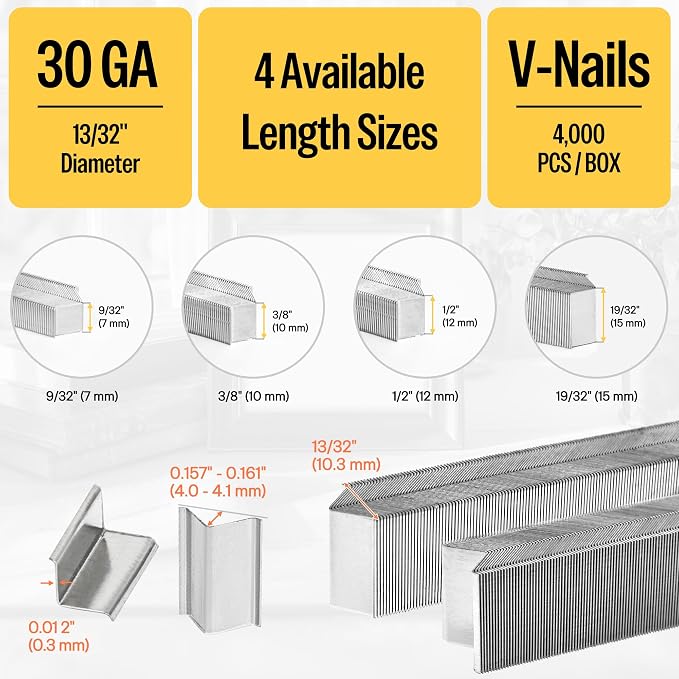meite Picture Frame Nails 3/8-Inch Length Hardwood V Nails 5-Boxes-Pack | Compatible with V1015B Nailer Joiner Gun, 10.3mm Diameter for Wood Corner Framing