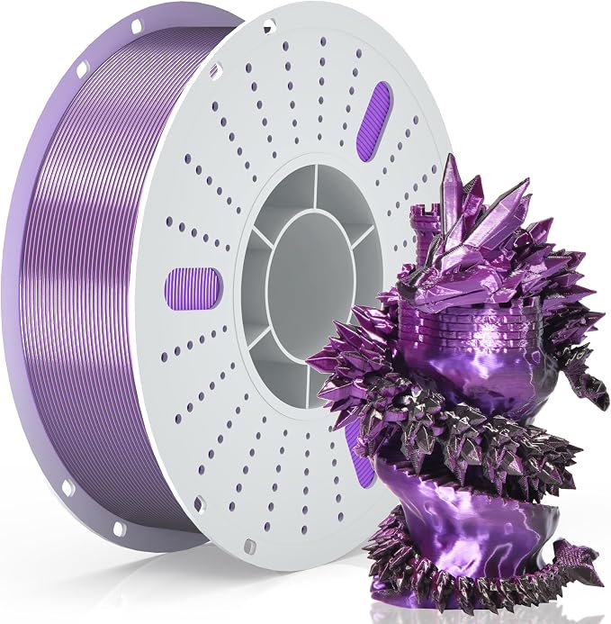 PINBALL Silk PLA 3D Printer Filament 1.75mm Shiny Silk Dual Color Filament 3D Printing PLA Filament Dimensional Accuracy +/- 0.02mm 1 KG Silk Dual Color Black-Purple