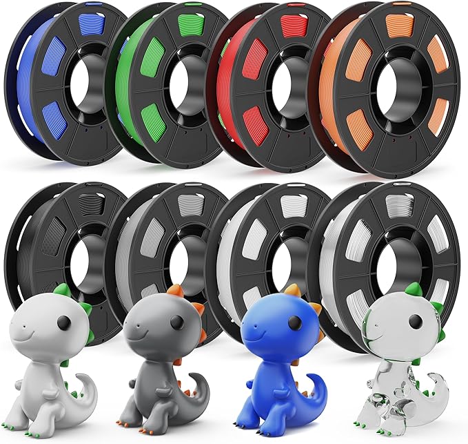 CREALITY 250g PETG Filament Bundle, 8 Colors Total 2kg, 1.75mm 3D Printer PETG Filament, Perfect for Small Project and Children Creation, Black+White+Grey+Tansparent+Red+Blue+Green+Orange