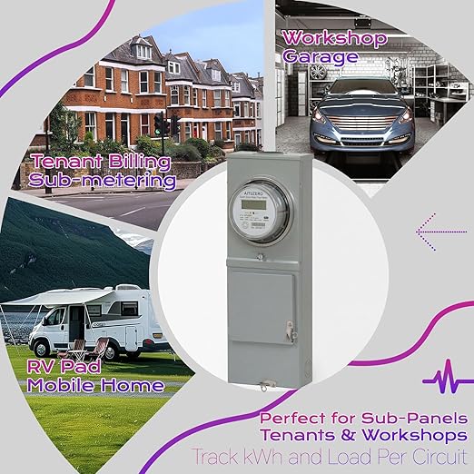 Digital Electric Sub Meters for Landlords, 120/240V CL200 Single Phase 3 Wire, Electricity Usage Meter, Power Energy Meter, kWh Sub Meter, ANSI Form 2S Electric Submeters for RV Power, Rental Units