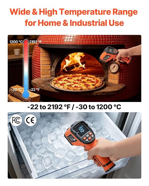 VEVOR Infrared Thermometer, -22℉ to 2192℉ Dual-Mode IR Thermometer Gun with K-Type Thermocouple, Dual Laser Heat Temperature Gun Non-Contact for Cooking Griddle Engine Industrial Use (Not for Human)