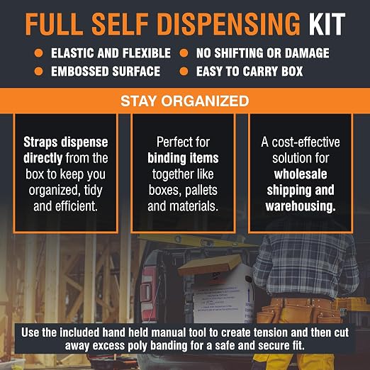 Portable Strapping Kit with 3000 Feet of 1/2" Plastic Poly Strapping, 300 Steel Banding 1/2" Clip Seals, Hand Tensioner & Strap Cutting Tool - Lightweight Shipping Banding Strapping Kit